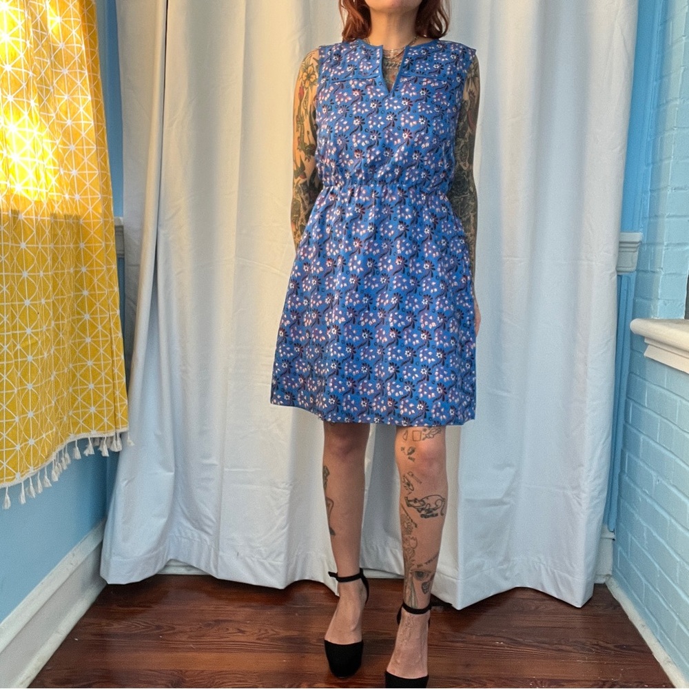 j.crew retro blue floral business dress size 2